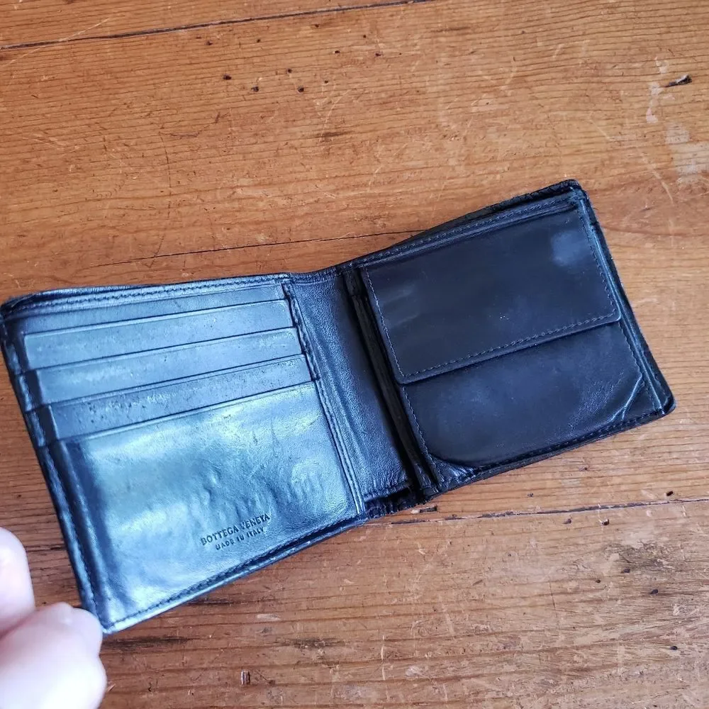 Bottega Veneta Intrecciato Weave Lambskin Bifold Wallet Black Men Unisex